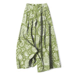 Buddha Stones Cotton Linen Olive Paisley Pattern Women's Elastic Waist Wide Leg Pants With Pockets