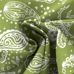 Buddha Stones Cotton Linen Olive Paisley Pattern Women's Elastic Waist Wide Leg Pants With Pockets