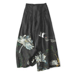 Buddha Stones Cotton Linen Lotus Crane Pattern Women's Elastic Waist Wide Leg Pants With Pockets