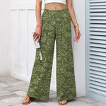 Buddha Stones Cotton Linen Cloud Pattern Women's Elastic Waist Wide Leg Pants With Pockets