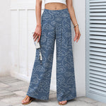 Buddha Stones Cotton Linen Cloud Pattern Women's Elastic Waist Wide Leg Pants With Pockets