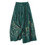 Buddha Stones Cotton Linen Lotus Line Art Pattern Women's Elastic Waist Wide Leg Pants With Pockets