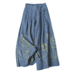 Buddha Stones Cotton Linen Lotus Line Art Pattern Women's Elastic Waist Wide Leg Pants With Pockets