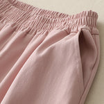 Buddha Stones Spring Casual Solid Cotton Ruffle Hem Women's Wide Leg Pants With Pockets
