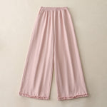 Buddha Stones Spring Casual Solid Cotton Ruffle Hem Women's Wide Leg Pants With Pockets
