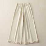 Buddha Stones Spring Casual Solid Cotton Ruffle Hem Women's Wide Leg Pants With Pockets