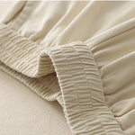 Buddha Stones Spring Casual Solid Cotton Ruffle Hem Women's Wide Leg Pants With Pockets