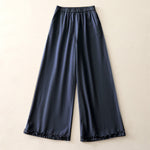 Buddha Stones Spring Casual Solid Cotton Ruffle Hem Women's Wide Leg Pants With Pockets
