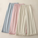 Buddha Stones Spring Casual Solid Cotton Ruffle Hem Women's Wide Leg Pants With Pockets