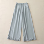 Buddha Stones Spring Casual Solid Cotton Ruffle Hem Women's Wide Leg Pants With Pockets