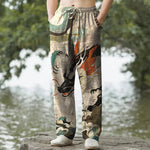 Buddha Stones Cotton Oriental Dragon Wave Pattern Men's Tapered Pants With Pockets