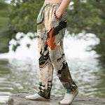 Buddha Stones Cotton Oriental Dragon Wave Pattern Men's Tapered Pants With Pockets
