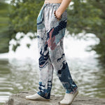 Buddha Stones Cotton Oriental Dragon Wave Pattern Men's Tapered Pants With Pockets