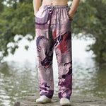 Buddha Stones Cotton Oriental Dragon Wave Pattern Men's Tapered Pants With Pockets