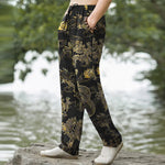 Buddha Stones Cotton Golden Dragon Cloud Pattern Men's Tapered Pants With Pockets