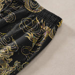 Buddha Stones Cotton Golden Dragon Cloud Pattern Men's Tapered Pants With Pockets