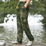 Buddha Stones Cotton Golden Dragon Cloud Pattern Men's Tapered Pants With Pockets