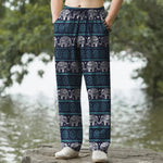 Buddha Stones Cotton Elephant Geometric Stripe Pattern Men's Tapered Pants With Pockets