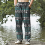 Buddha Stones Cotton Elephant Geometric Stripe Pattern Men's Tapered Pants With Pockets