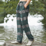 Buddha Stones Cotton Elephant Geometric Stripe Pattern Men's Tapered Pants With Pockets