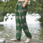 Buddha Stones Cotton Elephant Geometric Stripe Pattern Men's Tapered Pants With Pockets