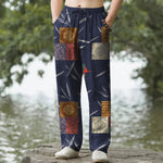 Buddha Stones Cotton Bohemian Patchwork Leaf Pattern Men's Tapered Pants With Pockets