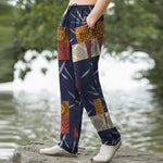 Buddha Stones Cotton Bohemian Patchwork Leaf Pattern Men's Tapered Pants With Pockets