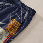 Buddha Stones Cotton Bohemian Patchwork Leaf Pattern Men's Tapered Pants With Pockets
