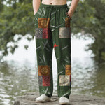 Buddha Stones Cotton Bohemian Patchwork Leaf Pattern Men's Tapered Pants With Pockets