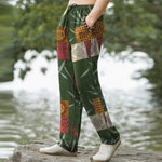 Buddha Stones Cotton Bohemian Patchwork Leaf Pattern Men's Tapered Pants With Pockets