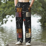 Buddha Stones Cotton Bohemian Patchwork Leaf Pattern Men's Tapered Pants With Pockets