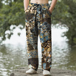 Buddha Stones Cotton Bohemian Patchwork Pattern Men's Tapered Pants With Pockets