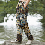 Buddha Stones Cotton Bohemian Patchwork Pattern Men's Tapered Pants With Pockets