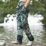 Buddha Stones Cotton Bohemian Patchwork Pattern Men's Tapered Pants With Pockets