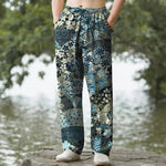 Buddha Stones Cotton Bohemian Patchwork Pattern Men's Tapered Pants With Pockets