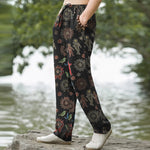 Buddha Stones Cotton Bohemian Sun Figure Pattern Men's Tapered Pants With Pockets
