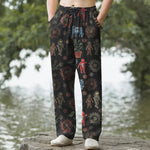 Buddha Stones Cotton Bohemian Sun Figure Pattern Men's Tapered Pants With Pockets