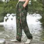 Buddha Stones Cotton Bohemian Sun Figure Pattern Men's Tapered Pants With Pockets