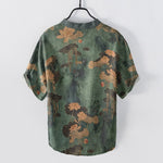 Buddha Stones Cotton Lotus Floral Pattern Men's Short Sleeve Half Button Shirt