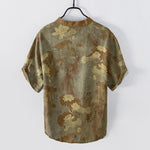 Buddha Stones Cotton Lotus Floral Pattern Men's Short Sleeve Half Button Shirt