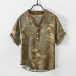 Buddha Stones Cotton Lotus Floral Pattern Men's Short Sleeve Half Button Shirt