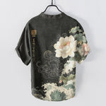 Buddha Stones Cotton Lotus Wave Pattern Men's Short Sleeve Half Button Shirt