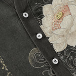 Buddha Stones Cotton Lotus Wave Pattern Men's Short Sleeve Half Button Shirt
