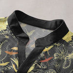 Buddha Stones Cotton Flying Crane Wave Pattern Men's Short Sleeve Half Button Shirt