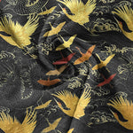 Buddha Stones Cotton Flying Crane Wave Pattern Men's Short Sleeve Half Button Shirt