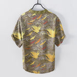 Buddha Stones Cotton Flying Crane Wave Pattern Men's Short Sleeve Half Button Shirt