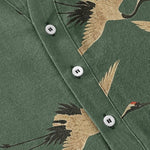 Buddha Stones Cotton Flying Crane Pattern Men's Short Sleeve Half Button Shirt