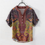 Buddha Stones Cotton Baroque Floral Pattern Men's Short Sleeve Half Button Shirt