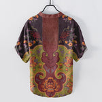 Buddha Stones Cotton Baroque Floral Pattern Men's Short Sleeve Half Button Shirt