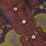 Buddha Stones Cotton Baroque Floral Pattern Men's Short Sleeve Half Button Shirt